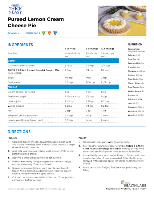 IDDSI 4 5 6 pureed lemon cream cheese pie recipe