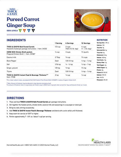 The front page of a recipe for pureed ginger and carrot coup