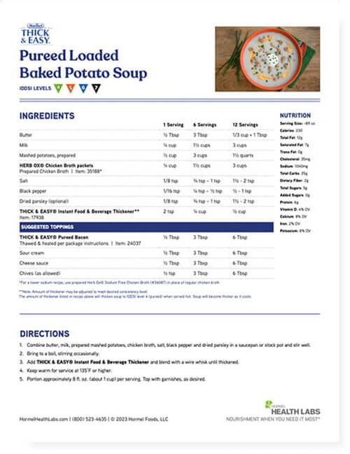 The front page of a recipe for loaded baked potato soup