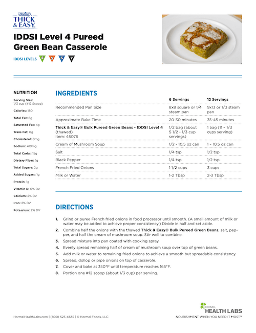IDDSI 4 5 6 7 pureed green bean casserole recipe