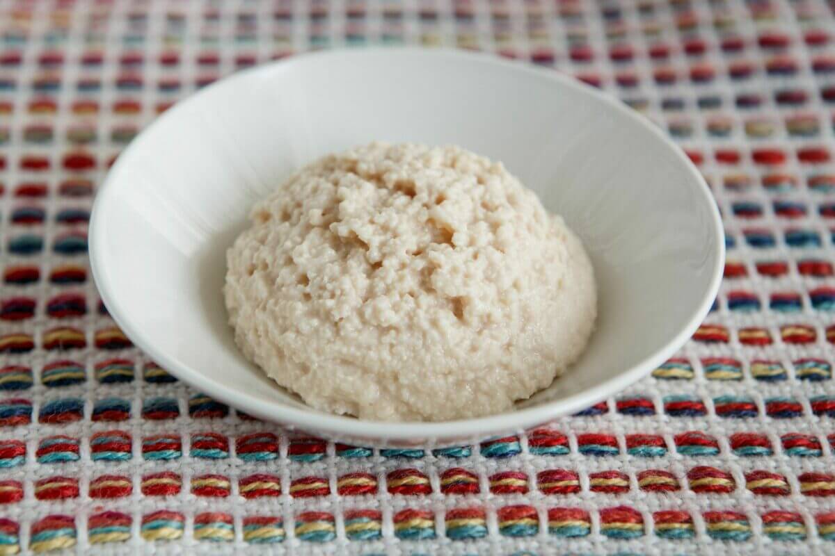 IDDSI Level 5 Chicken Salad in a white bowl