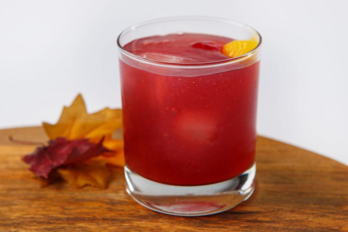 Thickened Fall Harvest punch on table with leaf