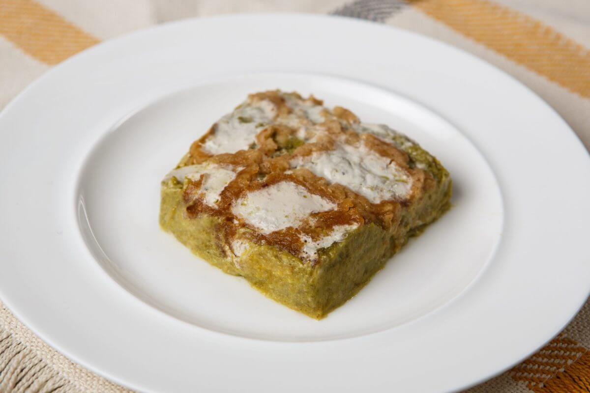 Pureed Green Bean Casserole on white plate