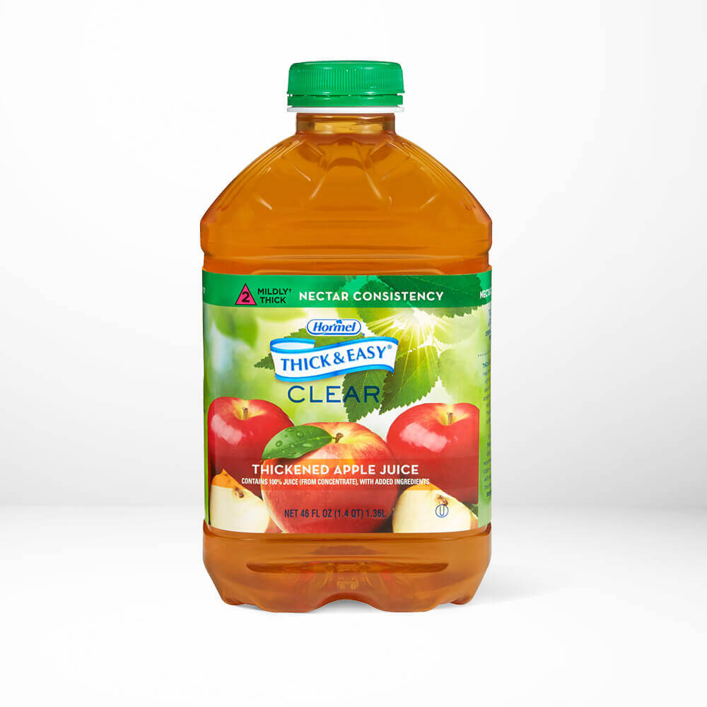 A bottle of Thick and Easy Clear apple juice