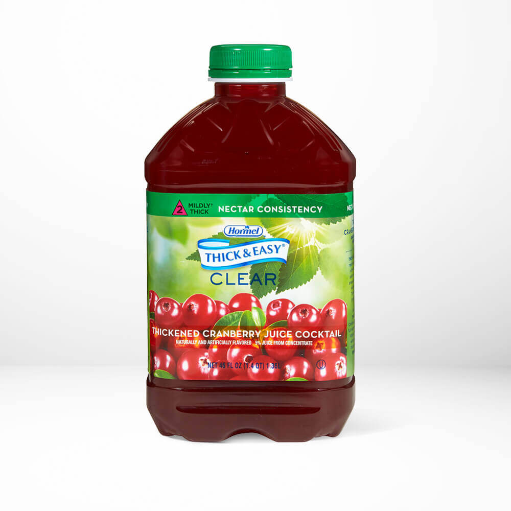 A bottle of Thick and Easy Clear cranberry juice cocktail