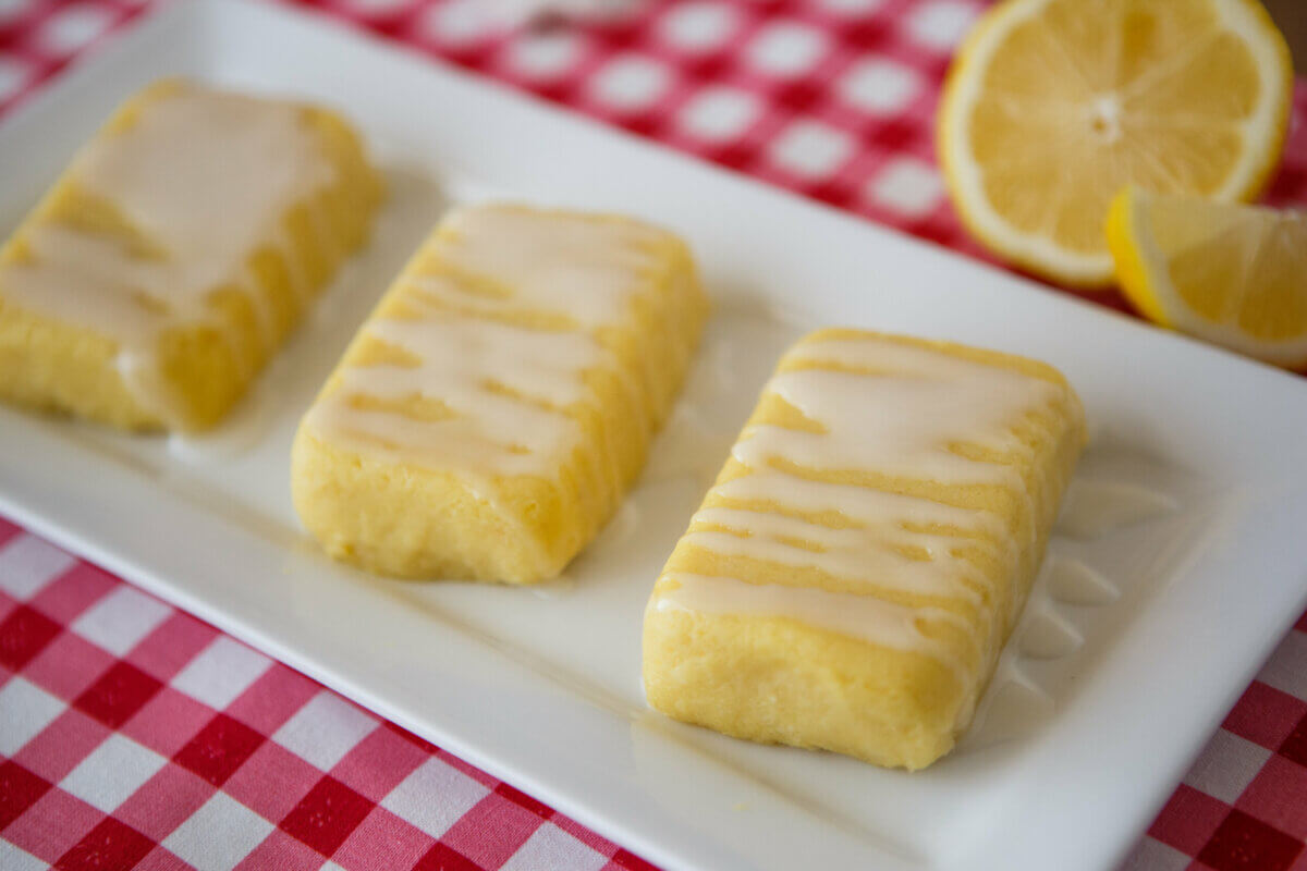 Dysphagia-friendly lemon loaves on white plate