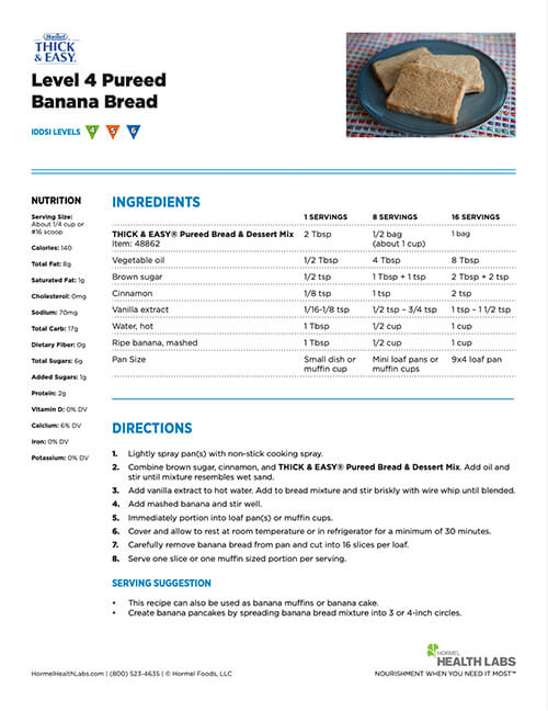 Level 4 pureed banana bread recipe page