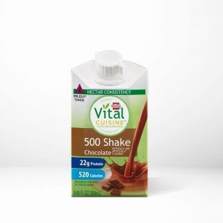 Hormel Health Labs Hormel Vital Cuisine Chocolate flavored 500 shake on a table with white background