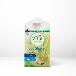 Hormel Health Labs Hormel Vital Cuisine Vanilla flavored 500 shake on a table with white background