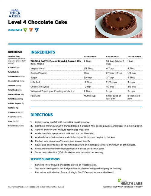 IDDSI Level 4 Chocolate Cake recipe page