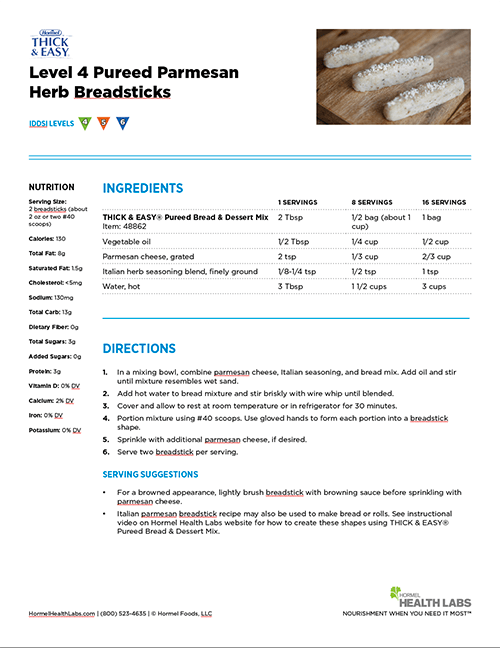 Level 4 herb pamesan breadsticks recipe page