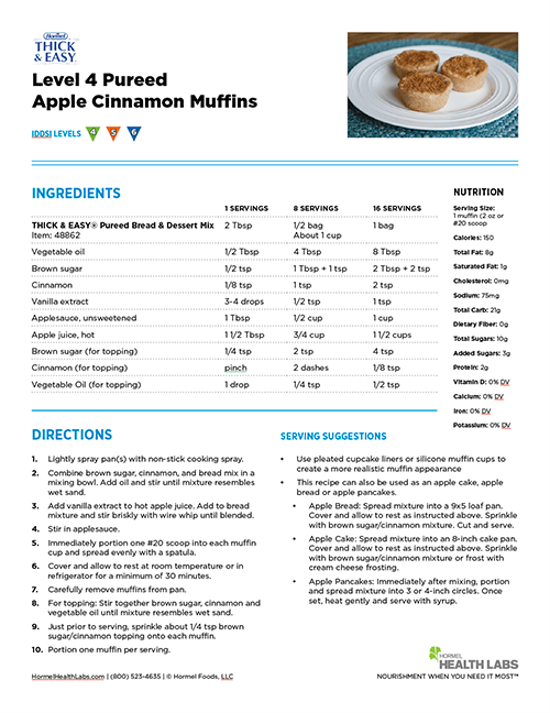 IDDSI Level 4 Apple Cinnamon Muffins Recipe page