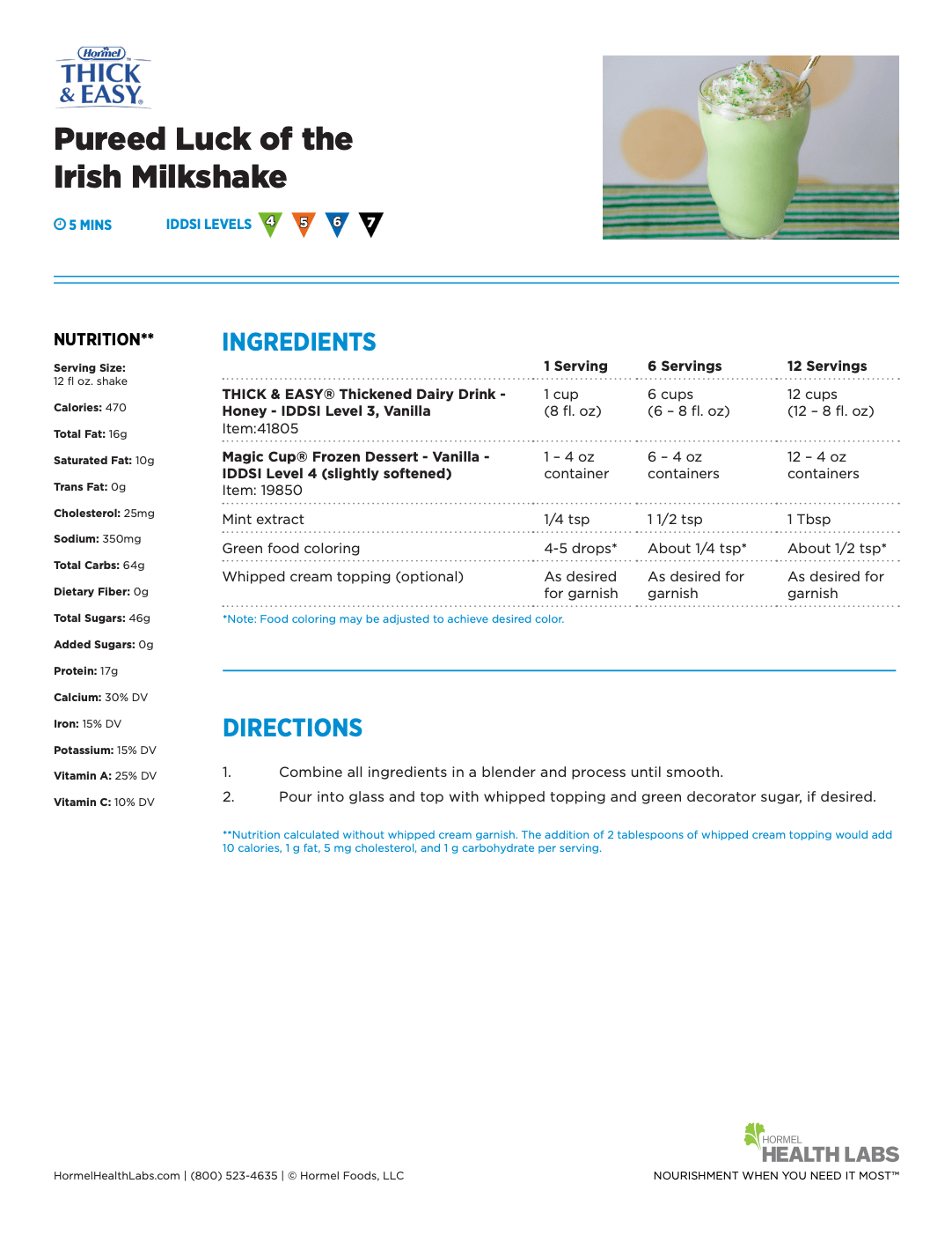 The back page of the Luck of the Irish Shake recipe