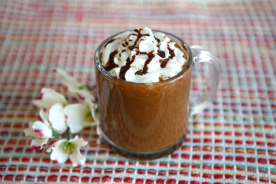 Dysphagia-friendly mocha latte with whipped cream