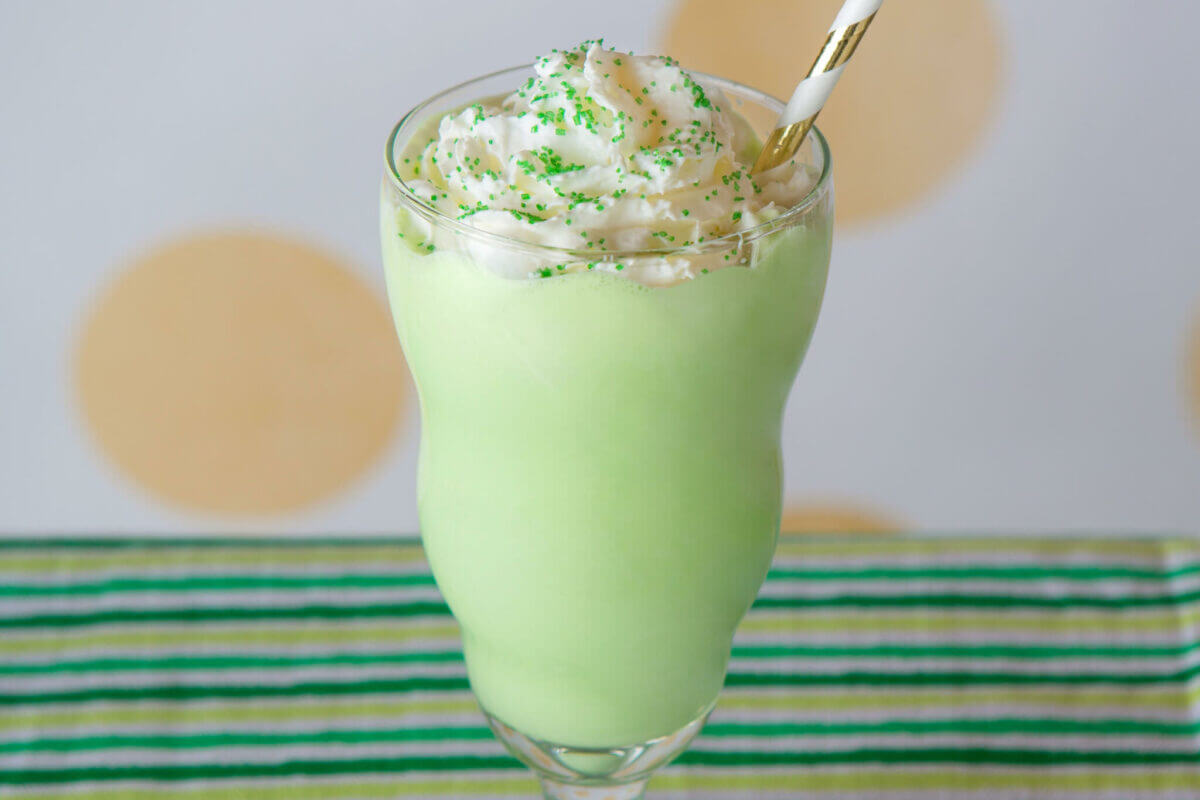 pureed luck of the irish mint shake milkshake with straw