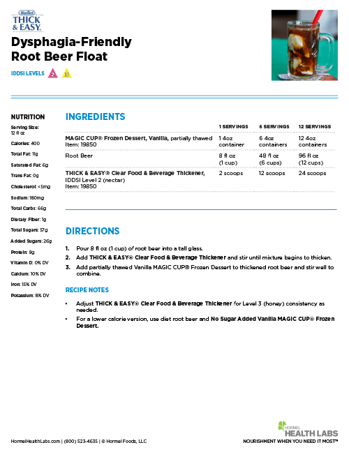 One page of the recipe for our Dysphagia-Friendly Root Beer Float
