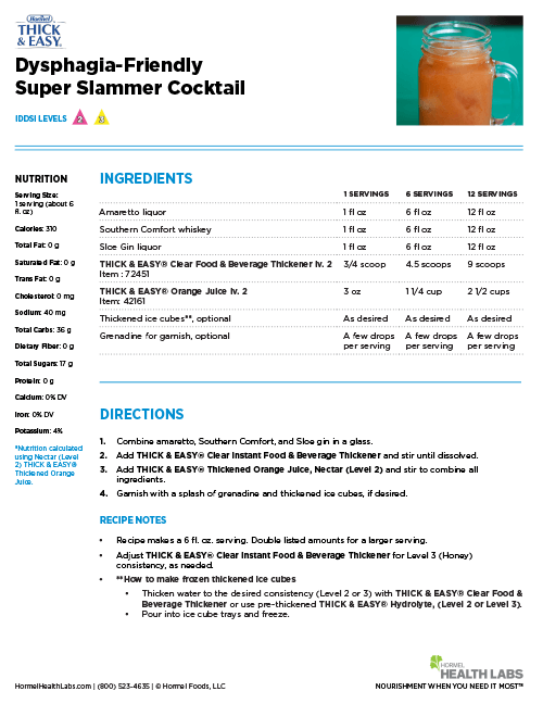 One page of the recipe for our Dysphagia-Friendly Super Slammer Cocktail